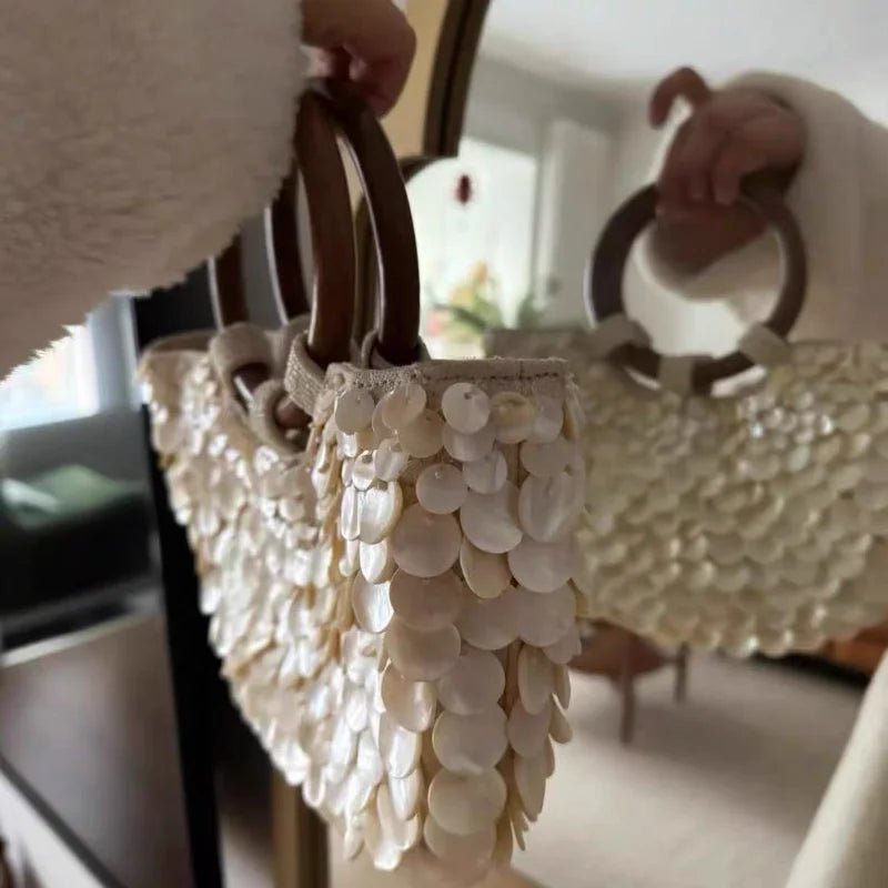 Brand Exquisite Double - sided Shell Handbag | Luxury Handmade Large Capacity Shell Crossbody Clutch Bag (Wooden Handle & Tote) - Ever Trendy Essentials