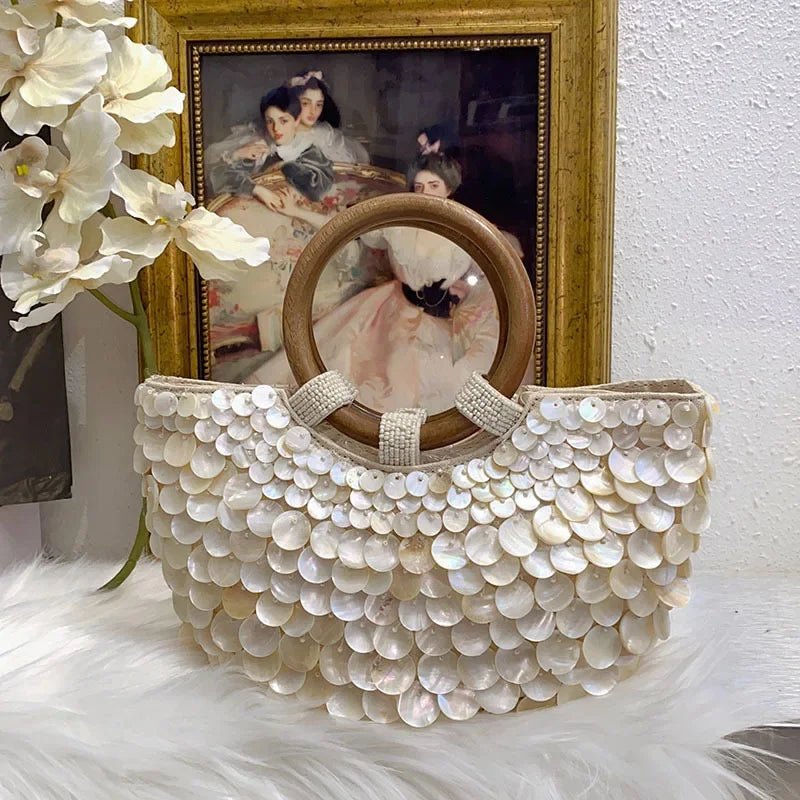 Brand Exquisite Double - sided Shell Handbag | Luxury Handmade Large Capacity Shell Crossbody Clutch Bag (Wooden Handle & Tote) - Ever Trendy Essentials