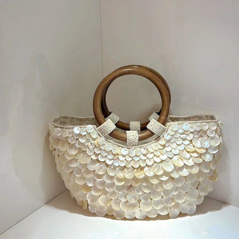 Brand Exquisite Double - sided Shell Handbag | Luxury Handmade Large Capacity Shell Crossbody Clutch Bag (Wooden Handle & Tote) - Ever Trendy Essentials
