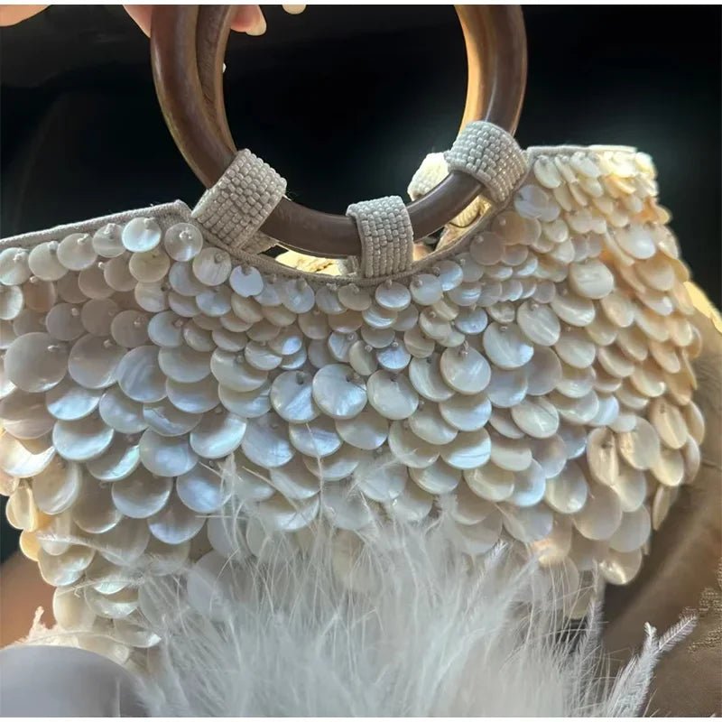 Brand Exquisite Double - sided Shell Handbag | Luxury Handmade Large Capacity Shell Crossbody Clutch Bag (Wooden Handle & Tote) - Ever Trendy Essentials