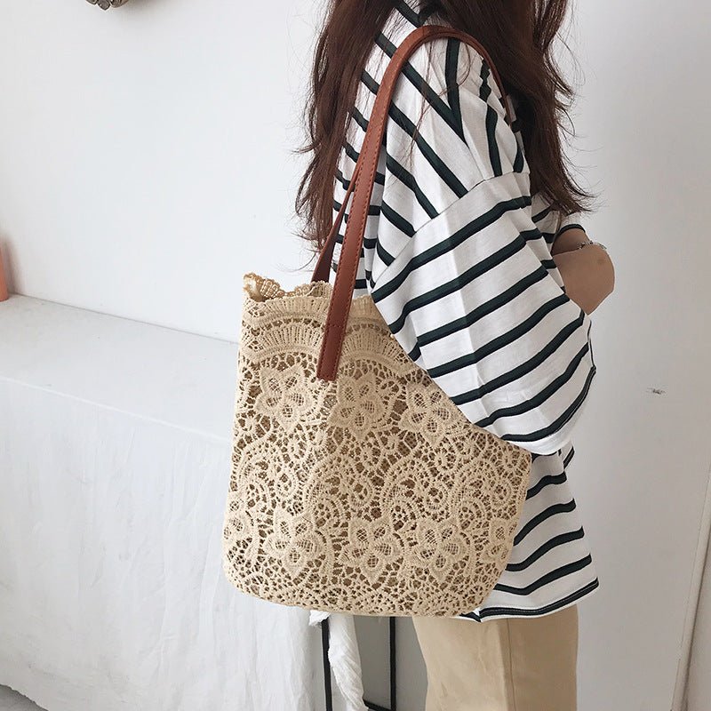 Bucket Shoulder Bag for Women | Lace Summer Korean Lace Elegant Women Tote & Shopping Female Bags (Lady Handbag & Female Beach Bag) - Ever Trendy Essentials