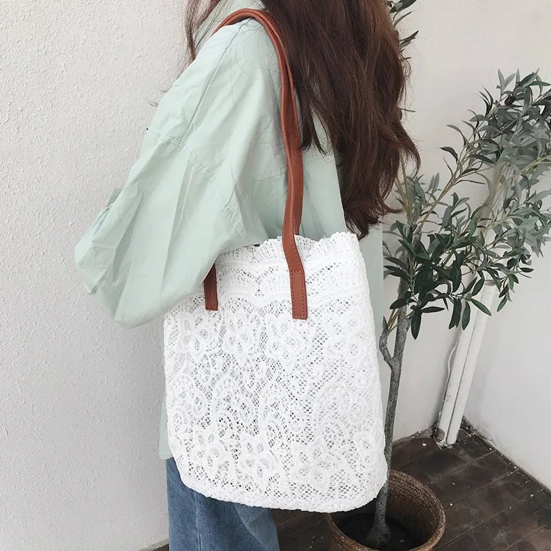 Bucket Shoulder Bag for Women | Lace Summer Korean Lace Elegant Women Tote & Shopping Female Bags (Lady Handbag & Female Beach Bag) - Ever Trendy Essentials