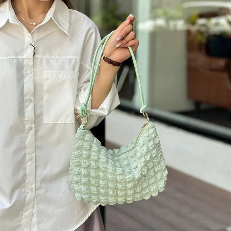 Canvas Wrinkle Bag for Women | Shoulder Bags & Pleated Bubbles Handbags (Padded Casual Underarm Quilted Tote Cloud Bag Purse) - Ever Trendy Essentials