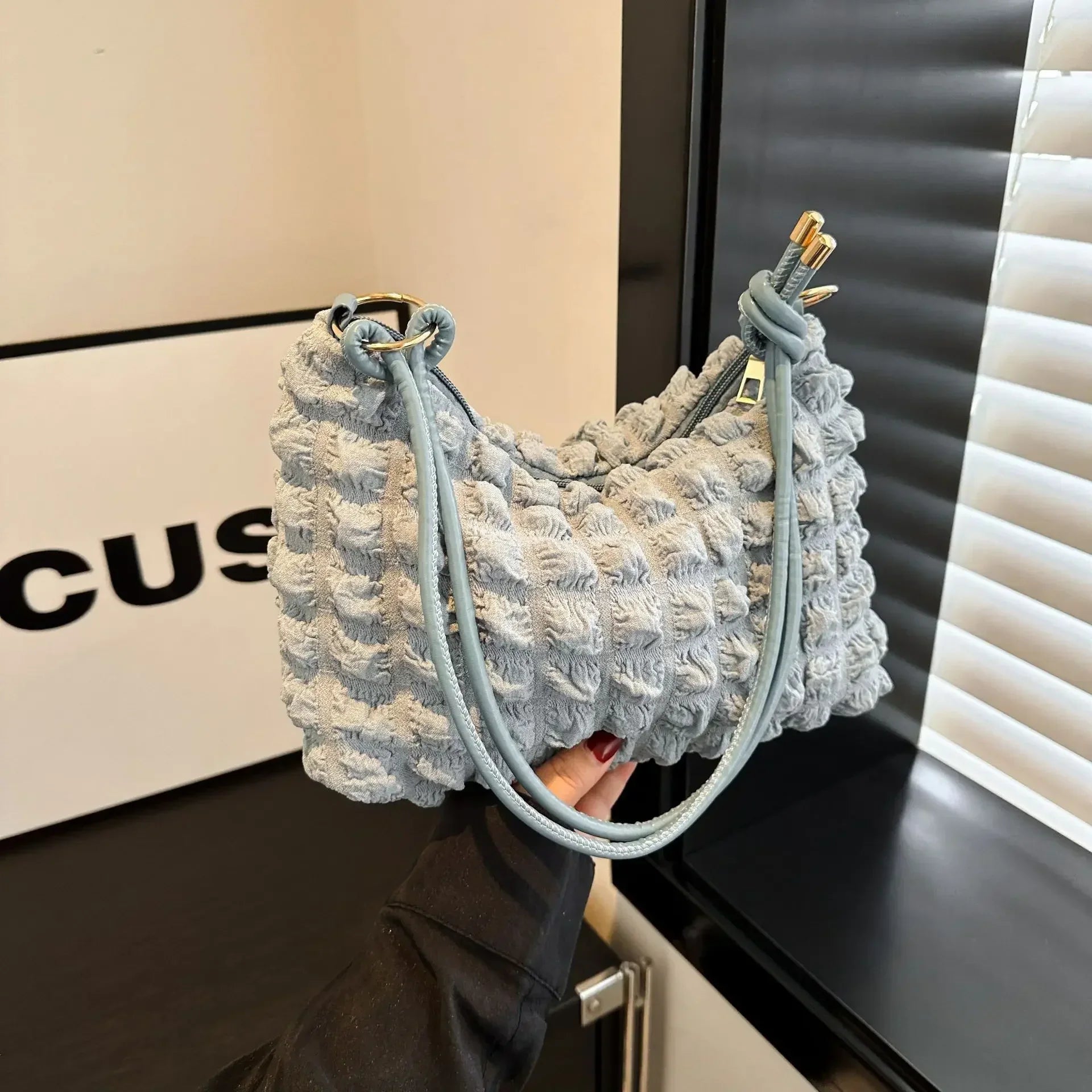 Canvas Wrinkle Bag for Women | Shoulder Bags & Pleated Bubbles Handbags (Padded Casual Underarm Quilted Tote Cloud Bag Purse) - Ever Trendy Essentials