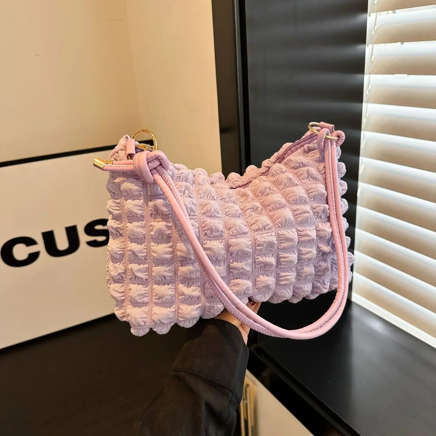 Canvas Wrinkle Bag for Women | Shoulder Bags & Pleated Bubbles Handbags (Padded Casual Underarm Quilted Tote Cloud Bag Purse) - Ever Trendy Essentials