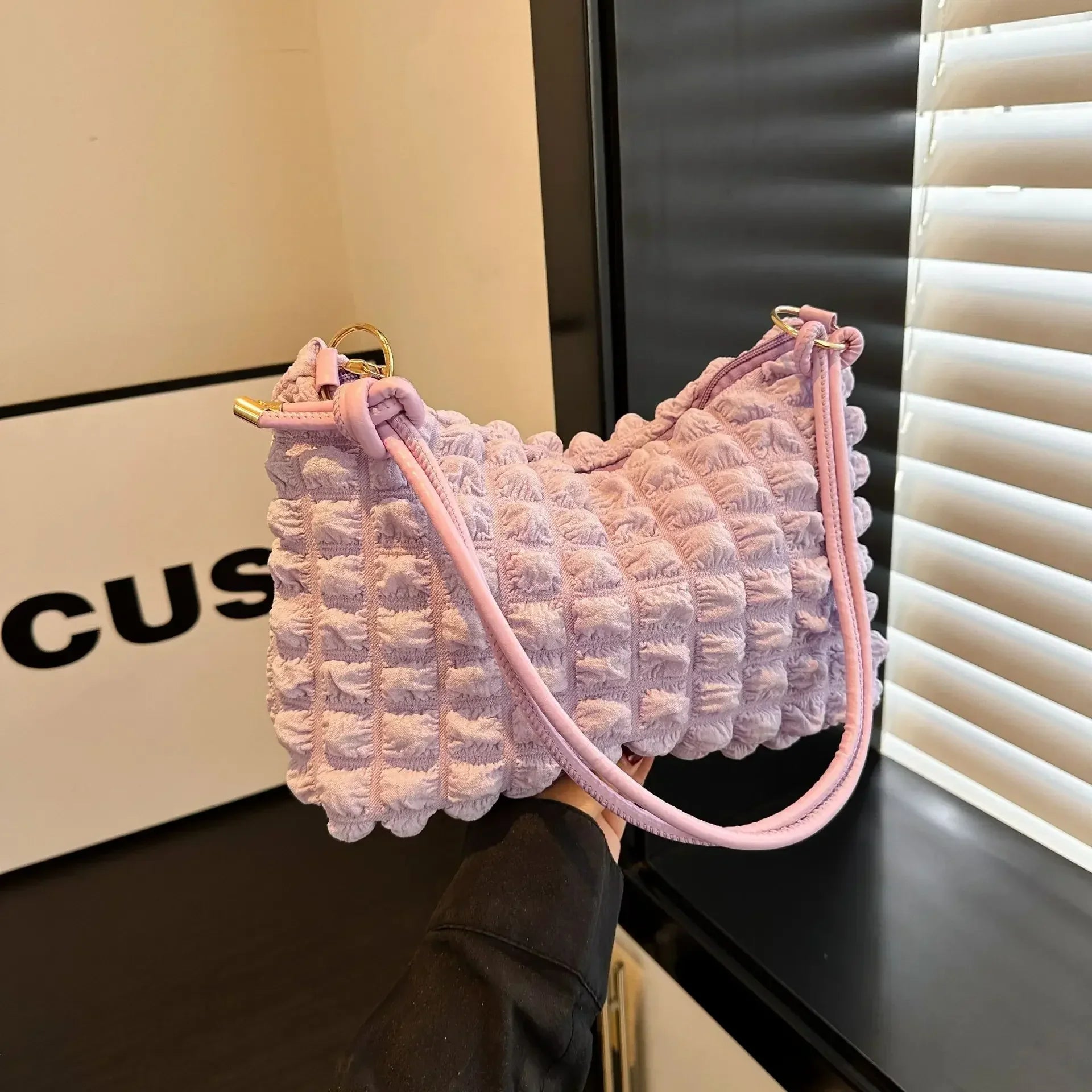 Canvas Wrinkle Bag for Women | Shoulder Bags & Pleated Bubbles Handbags (Padded Casual Underarm Quilted Tote Cloud Bag Purse) - Ever Trendy Essentials