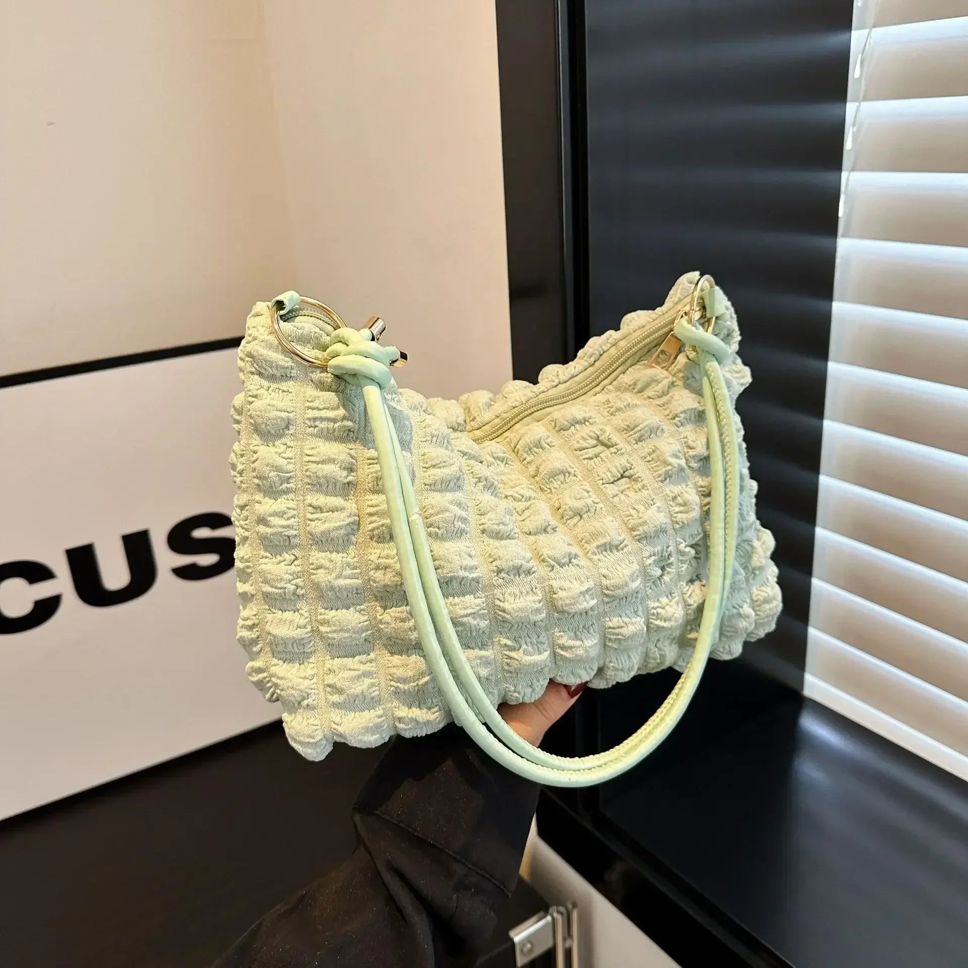 Canvas Wrinkle Bag for Women | Shoulder Bags & Pleated Bubbles Handbags (Padded Casual Underarm Quilted Tote Cloud Bag Purse) - Ever Trendy Essentials