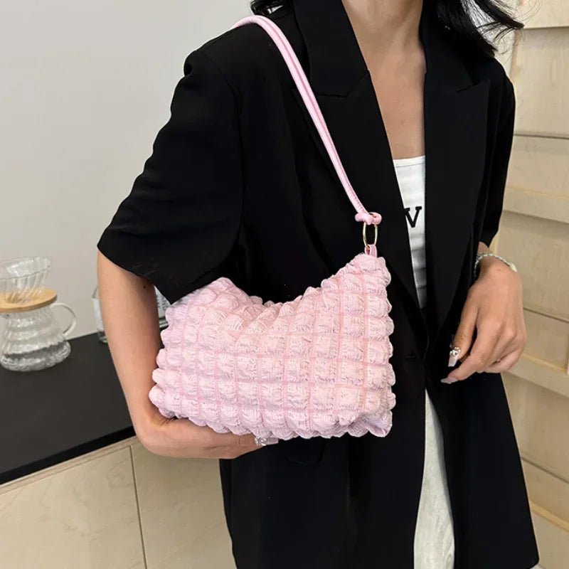 Canvas Wrinkle Bag for Women | Shoulder Bags & Pleated Bubbles Handbags (Padded Casual Underarm Quilted Tote Cloud Bag Purse) - Ever Trendy Essentials