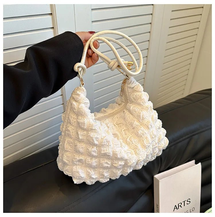 Canvas Wrinkle Bag for Women | Shoulder Bags & Pleated Bubbles Handbags (Padded Casual Underarm Quilted Tote Cloud Bag Purse) - Ever Trendy Essentials
