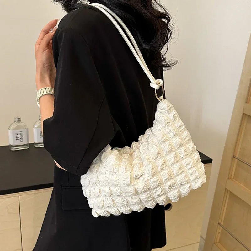 Canvas Wrinkle Bag for Women | Shoulder Bags & Pleated Bubbles Handbags (Padded Casual Underarm Quilted Tote Cloud Bag Purse) - Ever Trendy Essentials