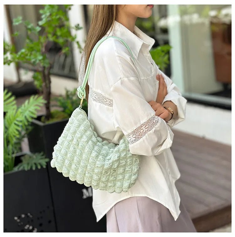 Canvas Wrinkle Bag for Women | Shoulder Bags & Pleated Bubbles Handbags (Padded Casual Underarm Quilted Tote Cloud Bag Purse) - Ever Trendy Essentials