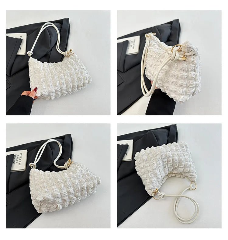Canvas Wrinkle Bag for Women | Shoulder Bags & Pleated Bubbles Handbags (Padded Casual Underarm Quilted Tote Cloud Bag Purse) - Ever Trendy Essentials