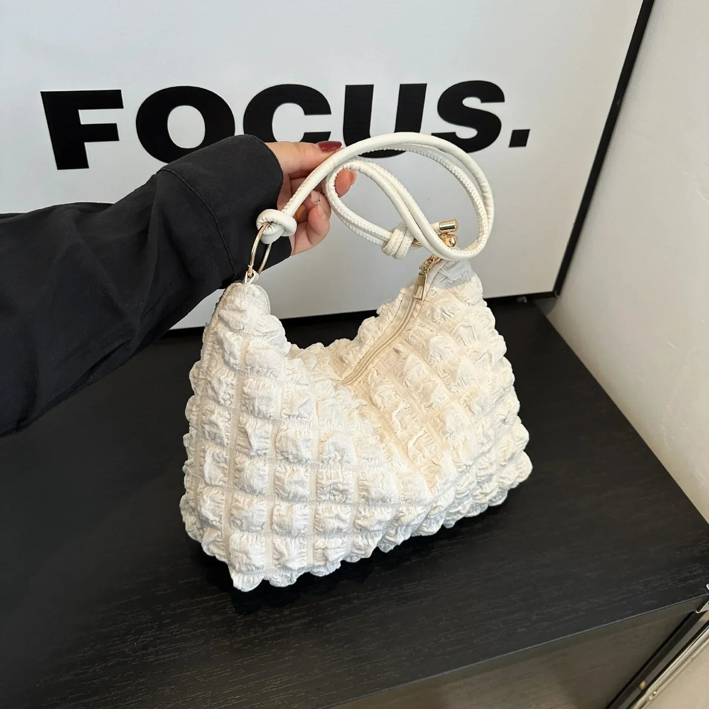 Canvas Wrinkle Bag for Women | Shoulder Bags & Pleated Bubbles Handbags (Padded Casual Underarm Quilted Tote Cloud Bag Purse) - Ever Trendy Essentials