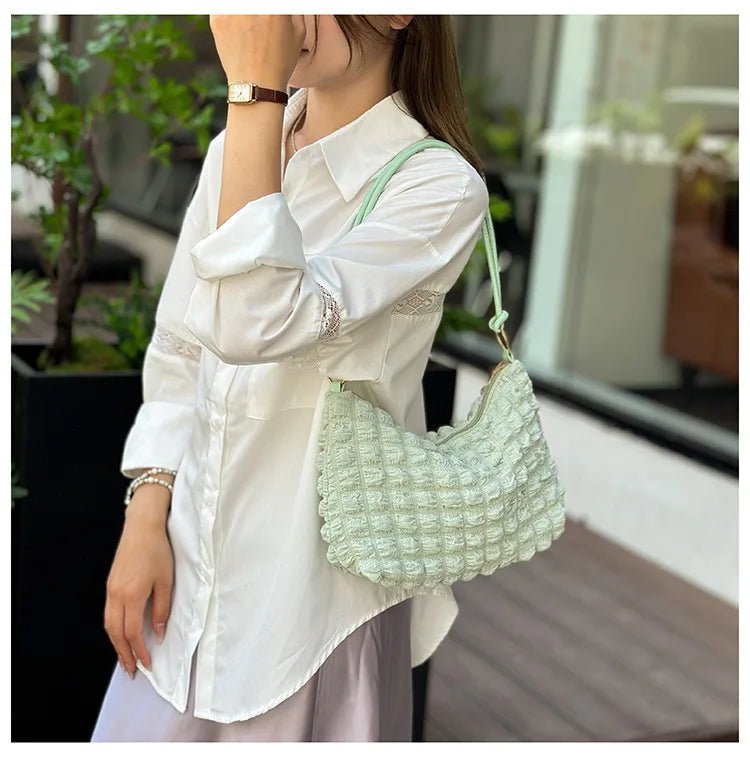 Canvas Wrinkle Bag for Women | Shoulder Bags & Pleated Bubbles Handbags (Padded Casual Underarm Quilted Tote Cloud Bag Purse) - Ever Trendy Essentials