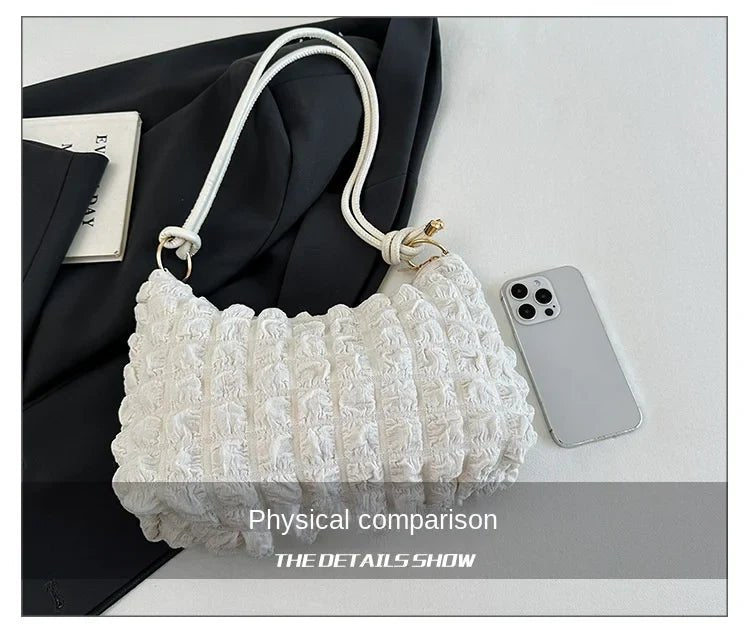 Canvas Wrinkle Bag for Women | Shoulder Bags & Pleated Bubbles Handbags (Padded Casual Underarm Quilted Tote Cloud Bag Purse) - Ever Trendy Essentials