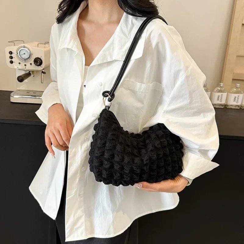 Canvas Wrinkle Bag for Women | Shoulder Bags & Pleated Bubbles Handbags (Padded Casual Underarm Quilted Tote Cloud Bag Purse) - Ever Trendy Essentials