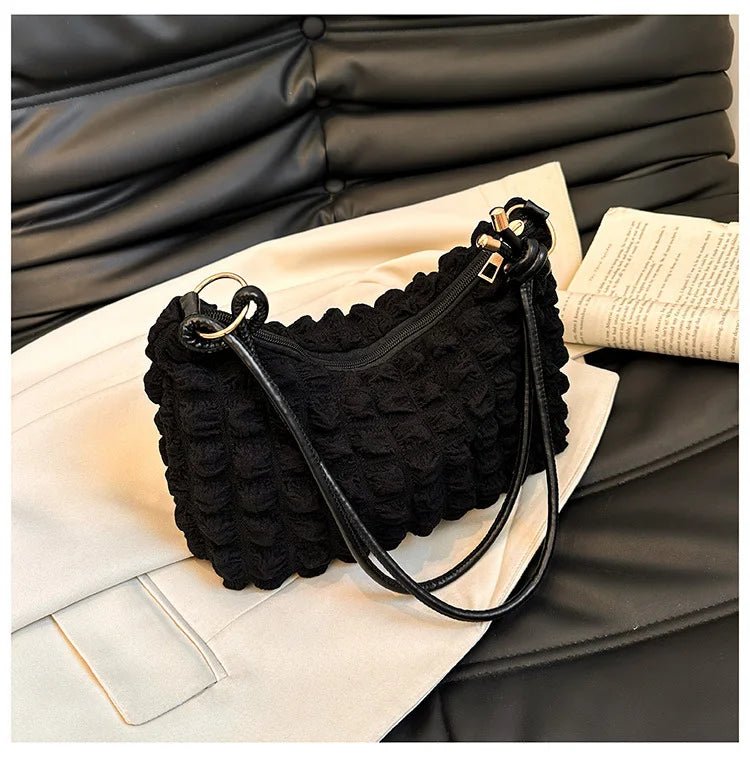 Canvas Wrinkle Bag for Women | Shoulder Bags & Pleated Bubbles Handbags (Padded Casual Underarm Quilted Tote Cloud Bag Purse) - Ever Trendy Essentials