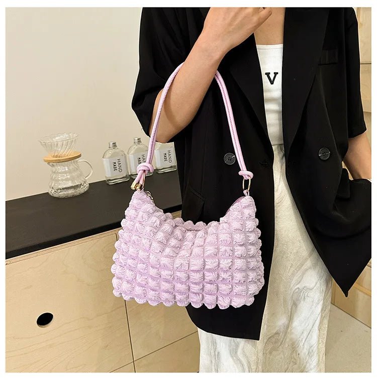 Canvas Wrinkle Bag for Women | Shoulder Bags & Pleated Bubbles Handbags (Padded Casual Underarm Quilted Tote Cloud Bag Purse) - Ever Trendy Essentials