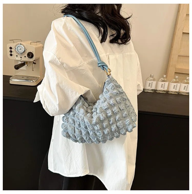 Canvas Wrinkle Bag for Women | Shoulder Bags & Pleated Bubbles Handbags (Padded Casual Underarm Quilted Tote Cloud Bag Purse) - Ever Trendy Essentials