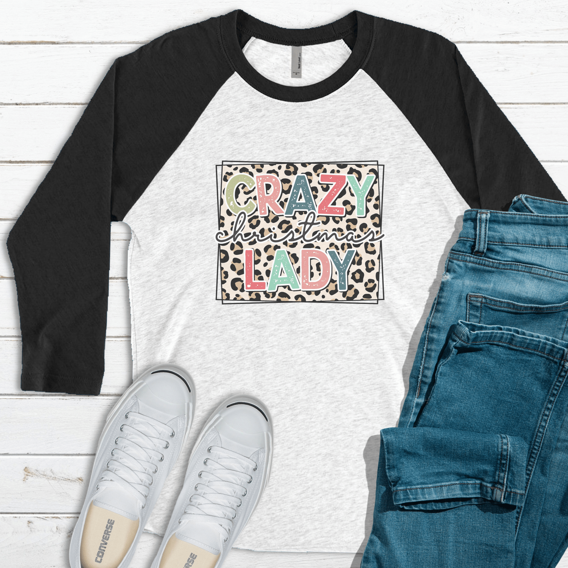 Crazy Christmas Lady Raglan Tee - Ever Trendy Essentials