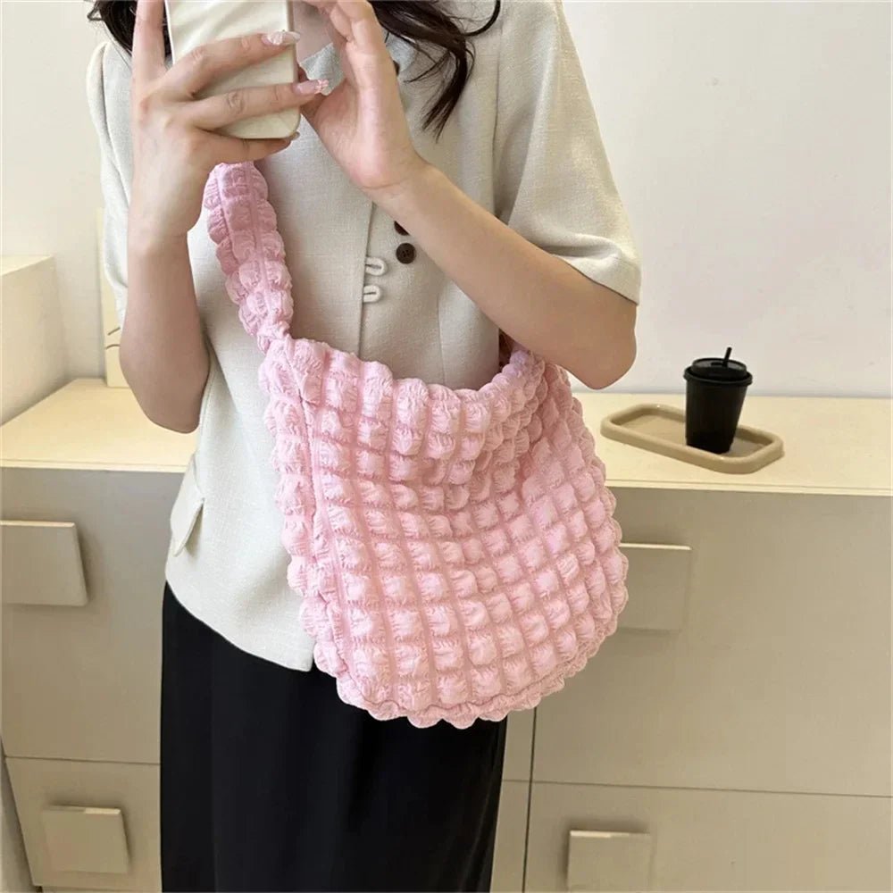 Crossbody Bag with Pleated Design | Embroidered Plaid Shoulder Bag & Simple Large Capacity Quilted Tote Bags for Women - Ever Trendy Essentials