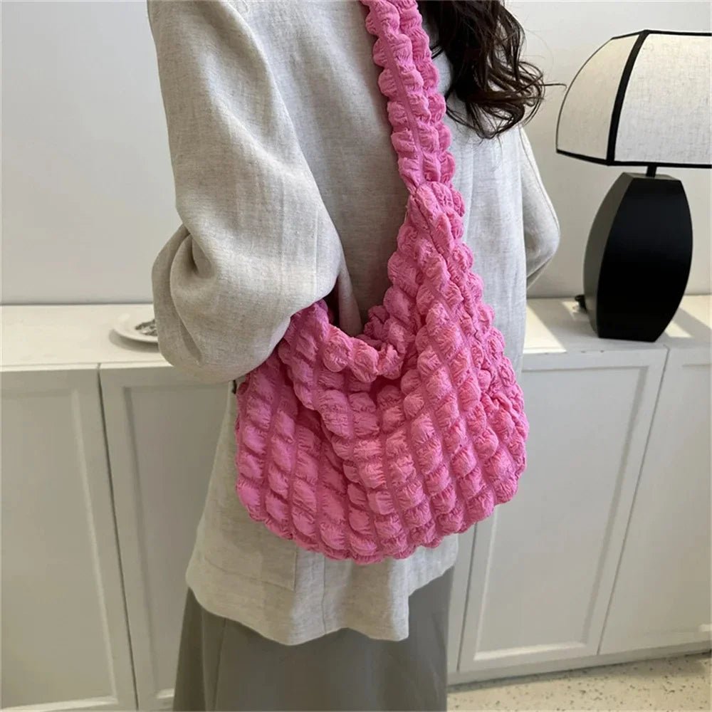Crossbody Bag with Pleated Design | Embroidered Plaid Shoulder Bag & Simple Large Capacity Quilted Tote Bags for Women - Ever Trendy Essentials
