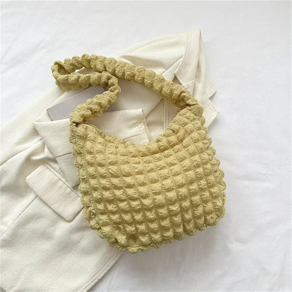 Crossbody Bag with Pleated Design | Embroidered Plaid Shoulder Bag & Simple Large Capacity Quilted Tote Bags for Women - Ever Trendy Essentials
