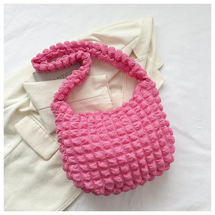 Crossbody Bag with Pleated Design | Embroidered Plaid Shoulder Bag & Simple Large Capacity Quilted Tote Bags for Women - Ever Trendy Essentials