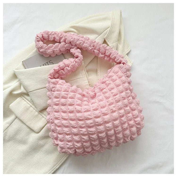 Crossbody Bag with Pleated Design | Embroidered Plaid Shoulder Bag & Simple Large Capacity Quilted Tote Bags for Women - Ever Trendy Essentials
