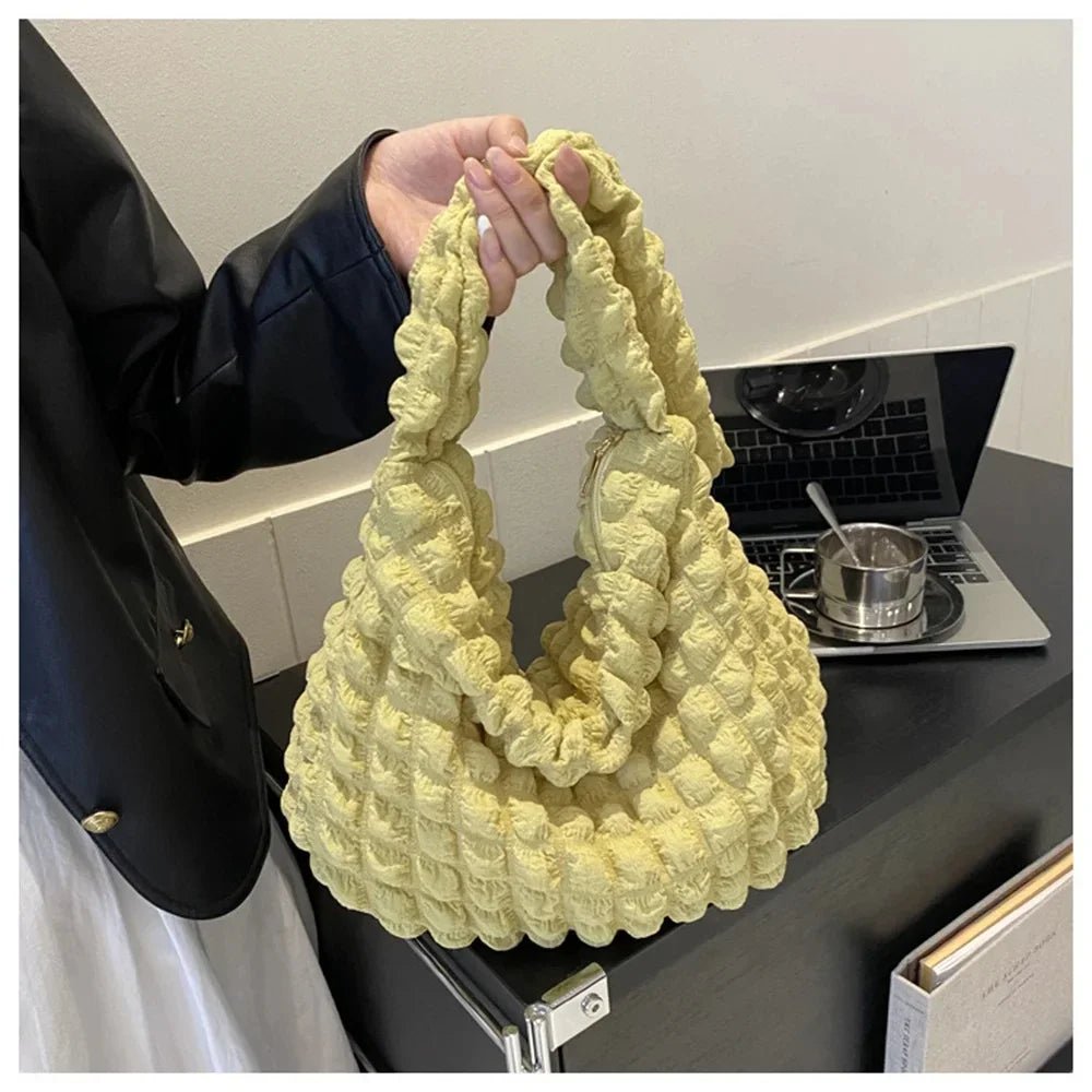 Crossbody Bag with Pleated Design | Embroidered Plaid Shoulder Bag & Simple Large Capacity Quilted Tote Bags for Women - Ever Trendy Essentials