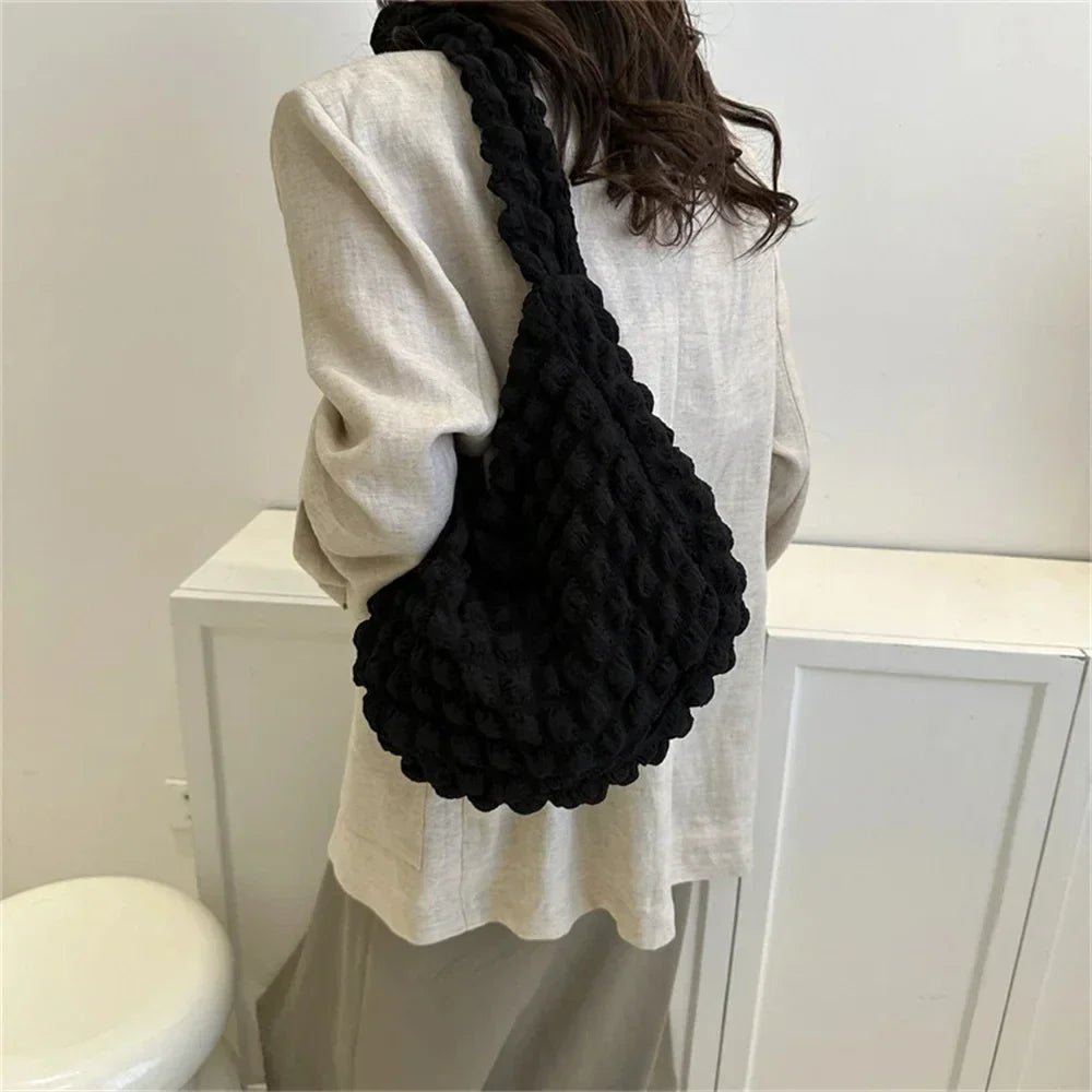 Crossbody Bag with Pleated Design | Embroidered Plaid Shoulder Bag & Simple Large Capacity Quilted Tote Bags for Women - Ever Trendy Essentials