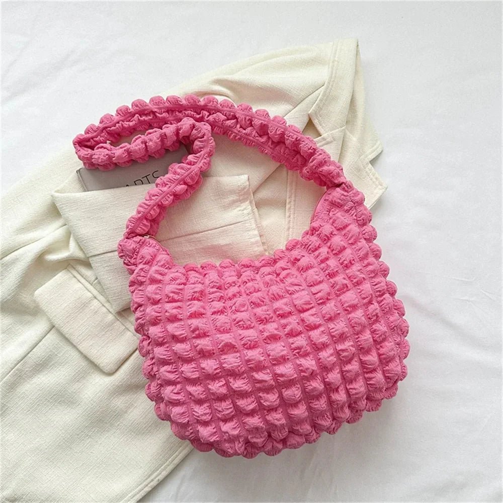 Crossbody Bag with Pleated Design | Embroidered Plaid Shoulder Bag & Simple Large Capacity Quilted Tote Bags for Women - Ever Trendy Essentials