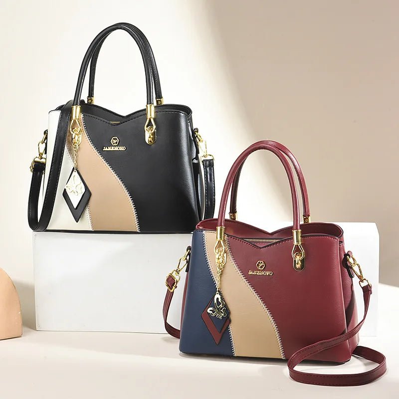 Fashion Contrasting Handbag | Large Capacity Temperament Elegant Mother Bag & Middle - Aged Shoulder Bag - Ever Trendy Essentials