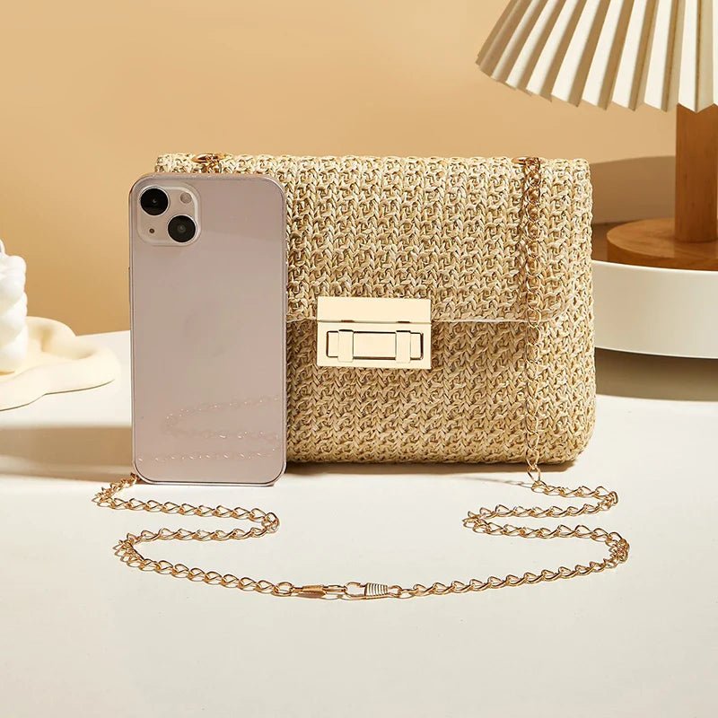 Fashion Crossbody Bags for Women | Simple Straw Shoulder Bag & Women's Lock Closure Bag (Small Square Purse Summer Money Bag) - Ever Trendy Essentials