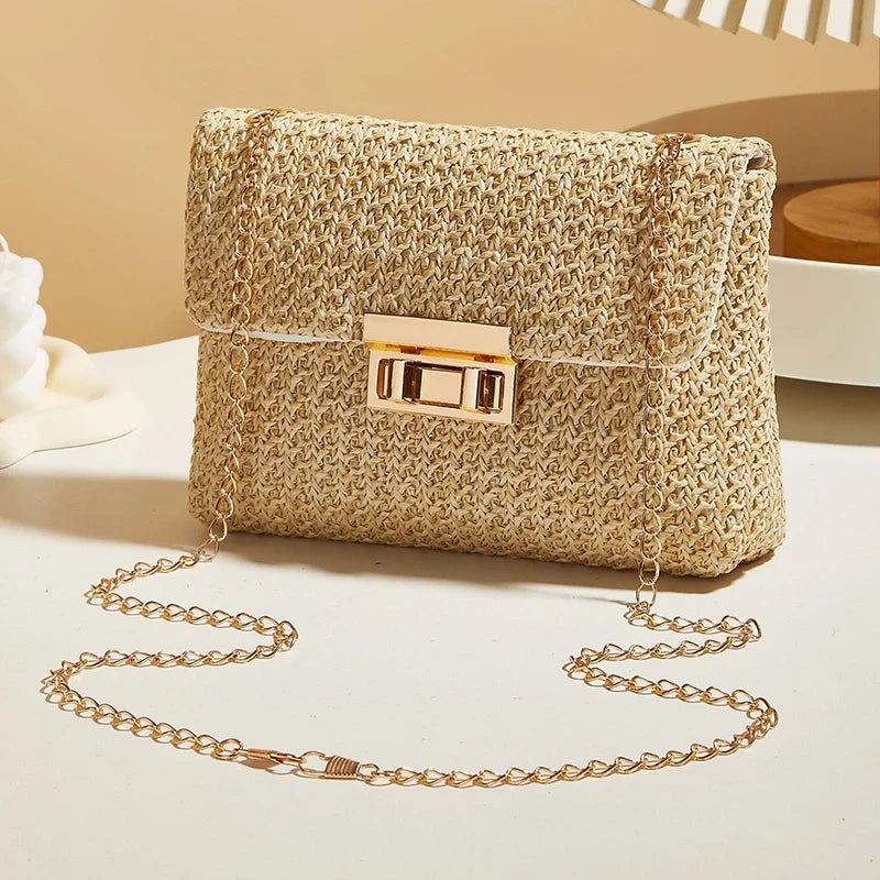 Fashion Crossbody Bags for Women | Simple Straw Shoulder Bag & Women's Lock Closure Bag (Small Square Purse Summer Money Bag) - Ever Trendy Essentials