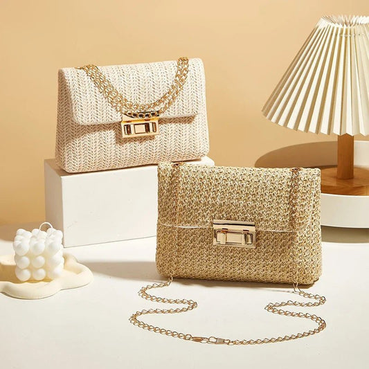 Fashion Crossbody Bags for Women | Simple Straw Shoulder Bag & Women's Lock Closure Bag (Small Square Purse Summer Money Bag) - Ever Trendy Essentials