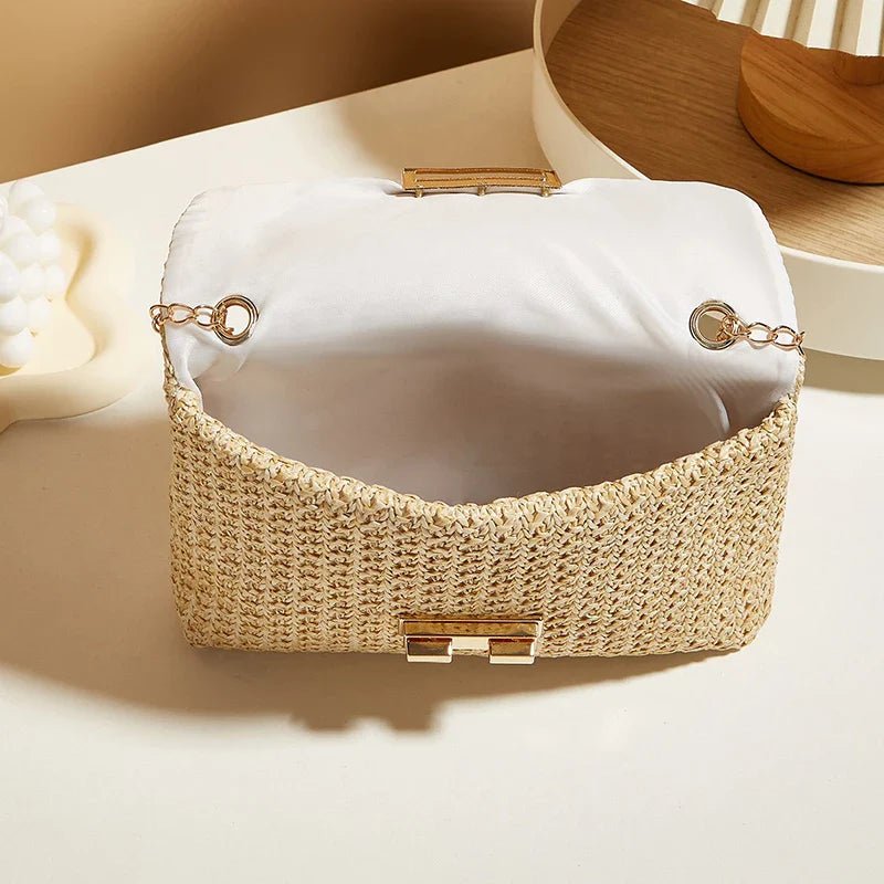 Fashion Crossbody Bags for Women | Simple Straw Shoulder Bag & Women's Lock Closure Bag (Small Square Purse Summer Money Bag) - Ever Trendy Essentials