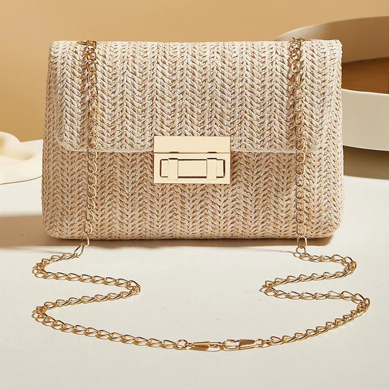 Fashion Crossbody Bags for Women | Simple Straw Shoulder Bag & Women's Lock Closure Bag (Small Square Purse Summer Money Bag) - Ever Trendy Essentials