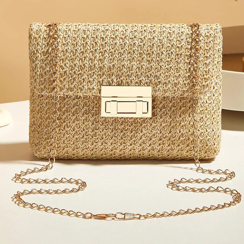 Fashion Crossbody Bags for Women | Simple Straw Shoulder Bag & Women's Lock Closure Bag (Small Square Purse Summer Money Bag) - Ever Trendy Essentials