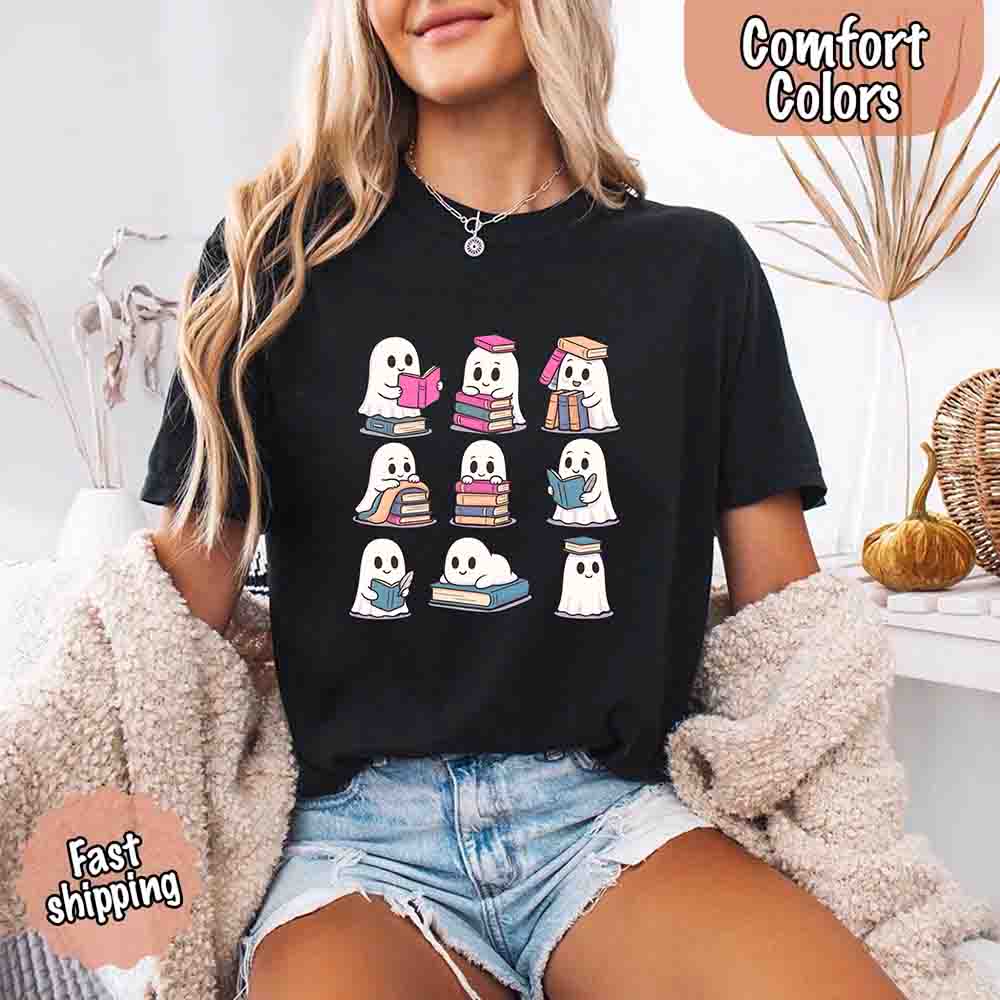 Ghost Reading Comfort Colors Shirt – Spooky Book Lover Halloween Tee - Ever Trendy Essentials