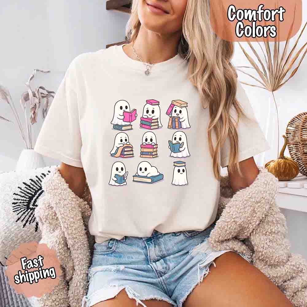Ghost Reading Comfort Colors Shirt – Spooky Book Lover Halloween Tee - Ever Trendy Essentials
