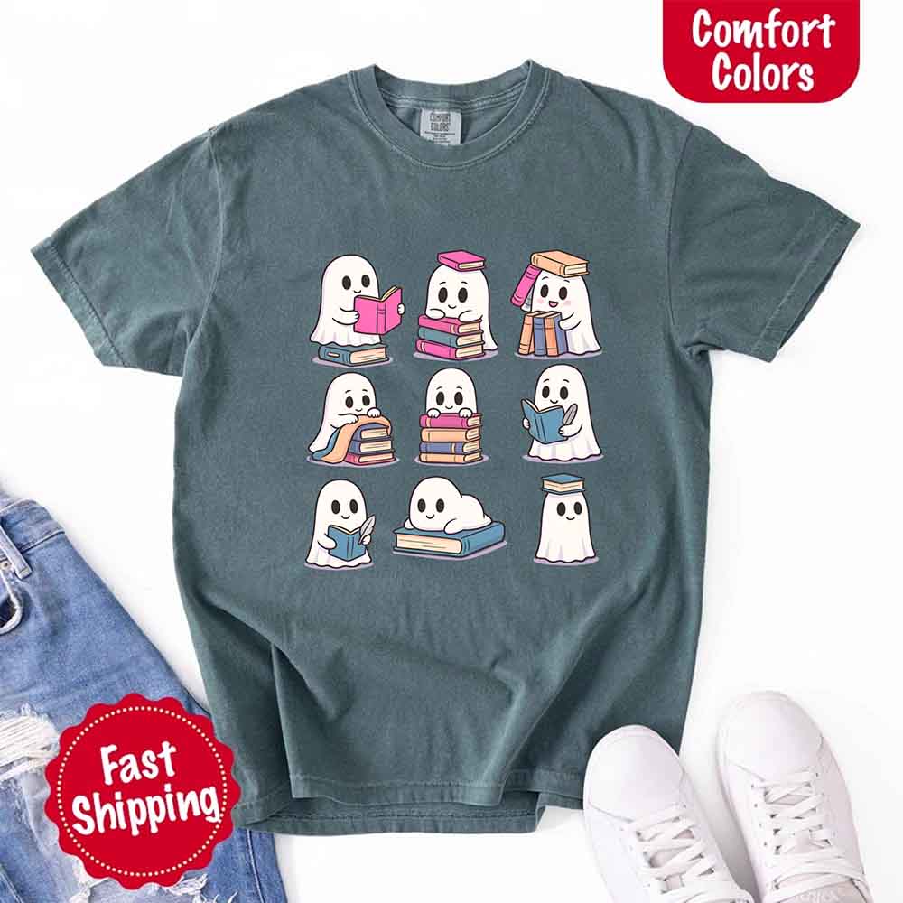 Ghost Reading Comfort Colors Shirt – Spooky Book Lover Halloween Tee - Ever Trendy Essentials