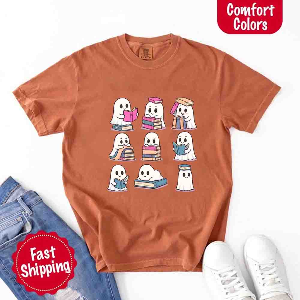 Ghost Reading Comfort Colors Shirt – Spooky Book Lover Halloween Tee - Ever Trendy Essentials
