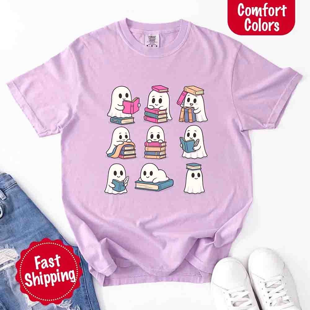 Ghost Reading Comfort Colors Shirt – Spooky Book Lover Halloween Tee - Ever Trendy Essentials