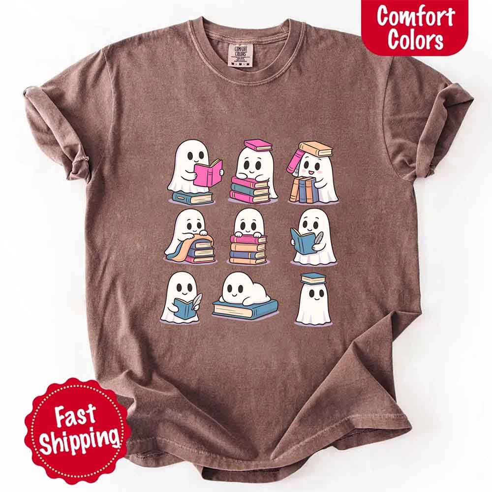 Ghost Reading Comfort Colors Shirt – Spooky Book Lover Halloween Tee - Ever Trendy Essentials
