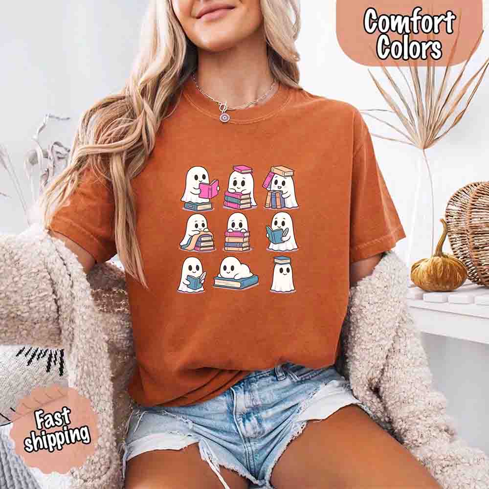 Ghost Reading Comfort Colors Shirt – Spooky Book Lover Halloween Tee - Ever Trendy Essentials