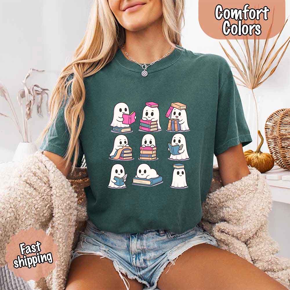 Ghost Reading Comfort Colors Shirt – Spooky Book Lover Halloween Tee - Ever Trendy Essentials