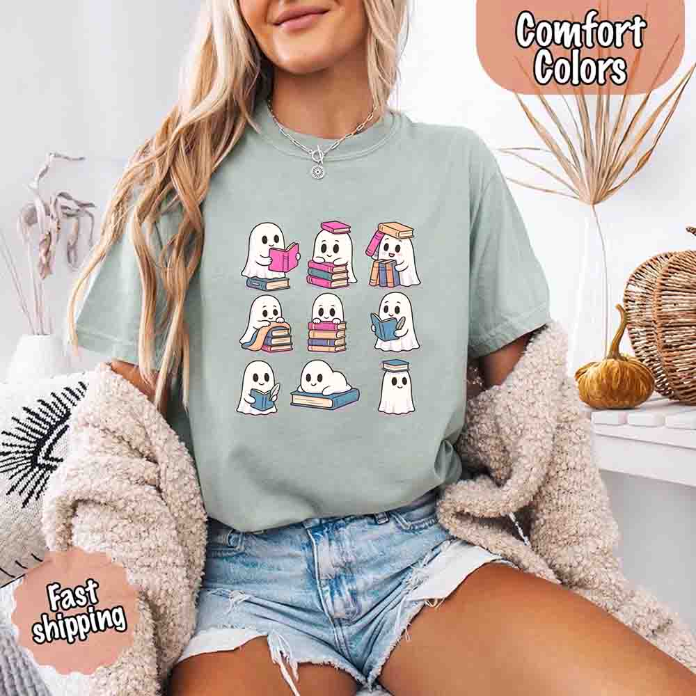 Ghost Reading Comfort Colors Shirt – Spooky Book Lover Halloween Tee - Ever Trendy Essentials