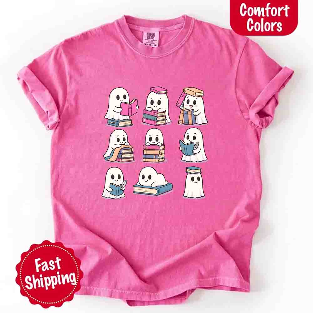 Ghost Reading Comfort Colors Shirt – Spooky Book Lover Halloween Tee - Ever Trendy Essentials