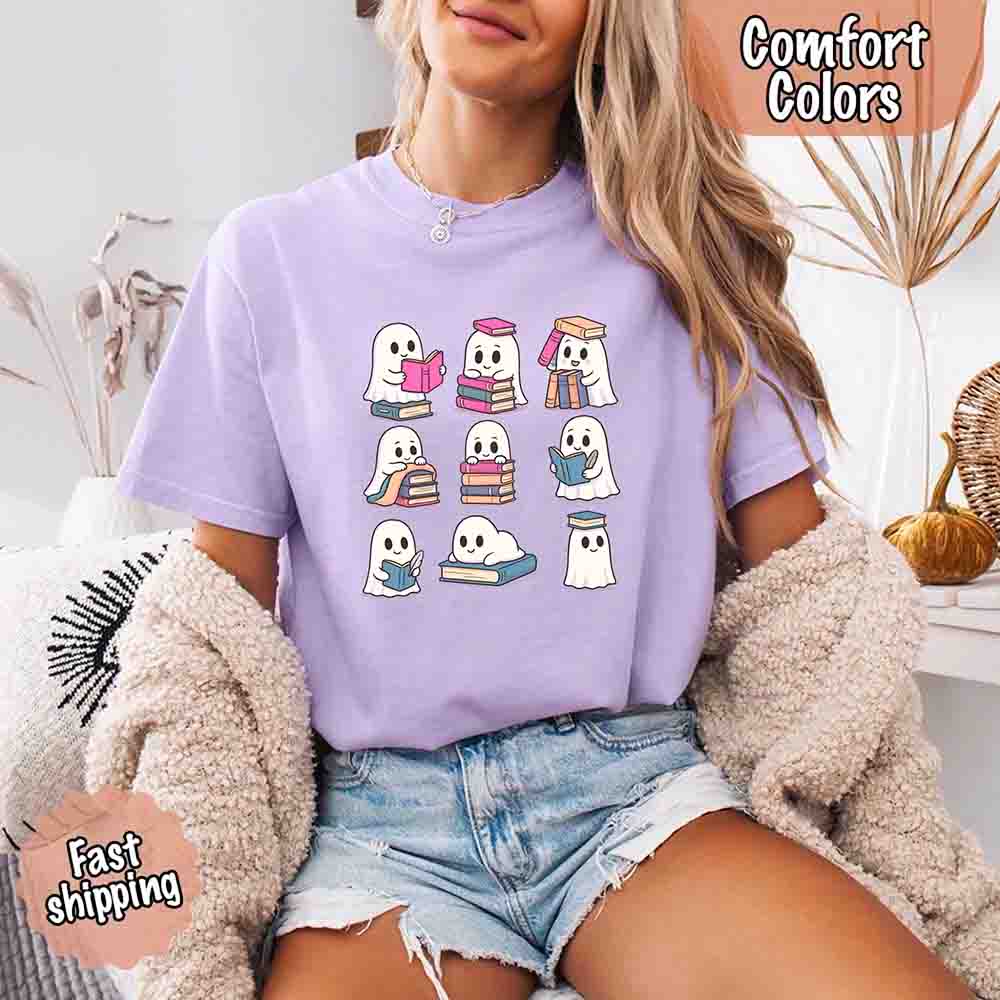 Ghost Reading Comfort Colors Shirt – Spooky Book Lover Halloween Tee - Ever Trendy Essentials